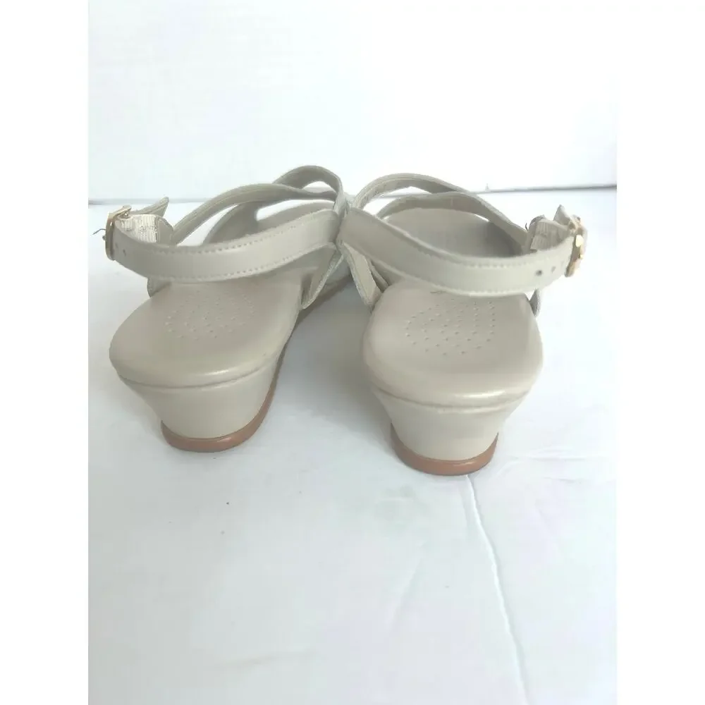 SAS Criss Cross‎ Strappy Bone Leather Slingback Wedge Heel Sandals Sz 8.5S Slim